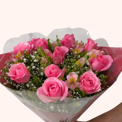 Buquê 12 Rosas Rosa