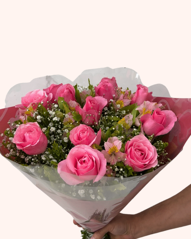 Buquê 12 Rosas Rosa